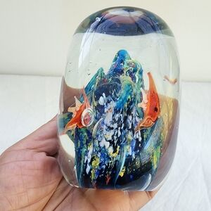 Vintage glass aquatic theme paperweight